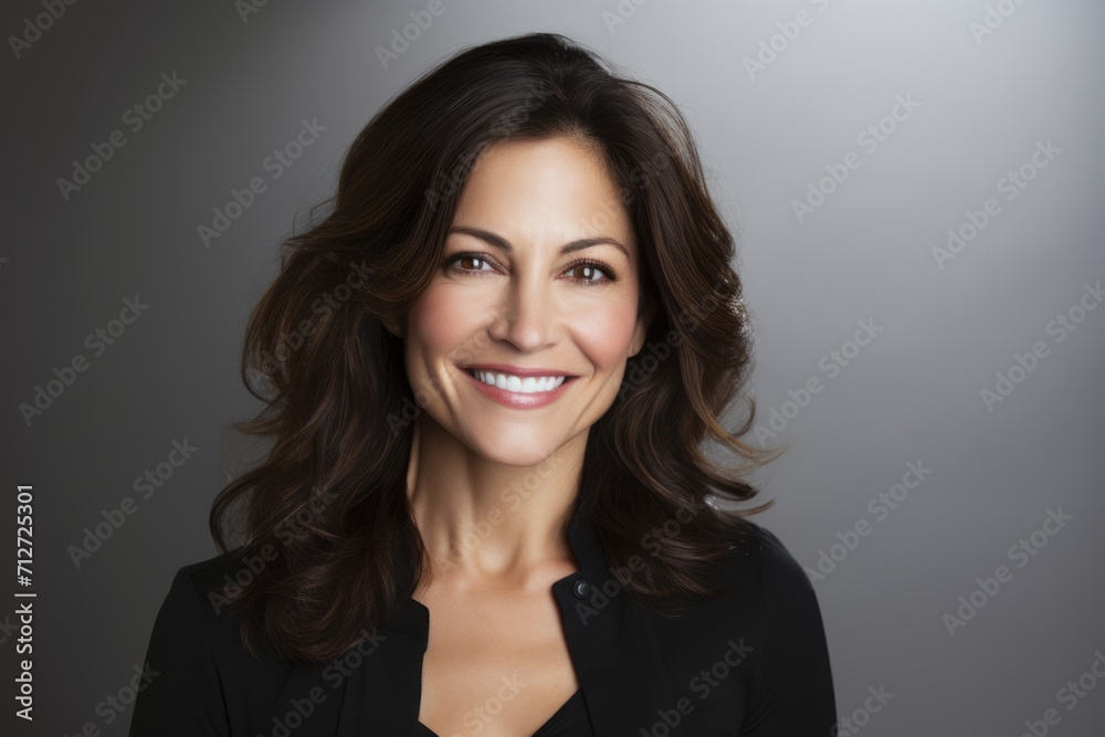 Portrait of a beautiful businesswoman smiling at the camera over grey background Portrait of a beautiful businesswoman smiling at the camera over grey background