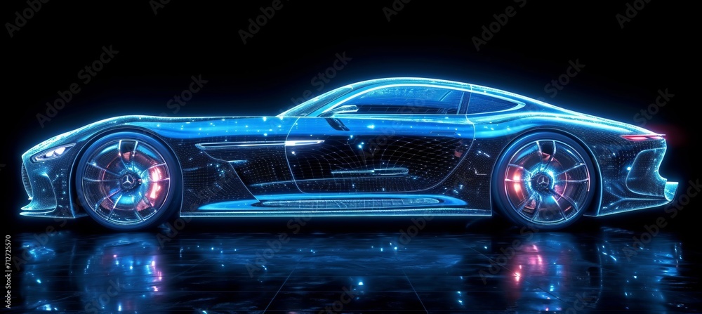 drawing of a modern car on a black background drawing of a modern car on a black background