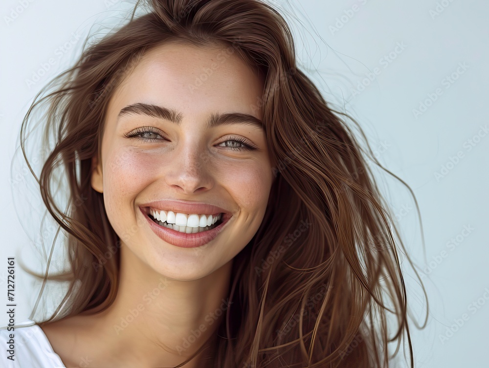 Just look at that stunning smile. Portrait of a stunning young woman with smooth, glowing skin.