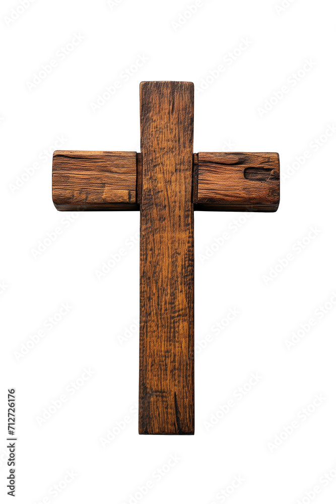 Wooden Christian cross isolated on a transparent background. PNG file.