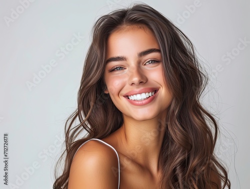 Just look at that stunning smile. Portrait of a stunning young woman with smooth  glowing skin.
