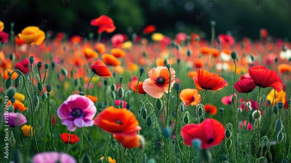 Obraz premium poppies in various hues, forming a vivid and picturesque floral background generative ai