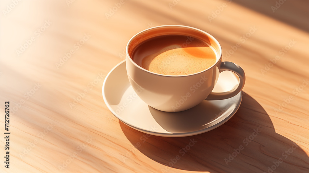Obraz premium Tasse de café ou cappuccino. Boisson chaude, ambiance chaleureuse et relaxante. Arrière-plan pour conception et création graphique.