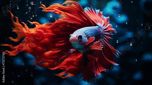 Vibrant betta fish portrait in bokeh backdropmacro shot of colorful aquatic life and contrast © Eva