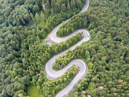 Aerial view of a road on a forest
