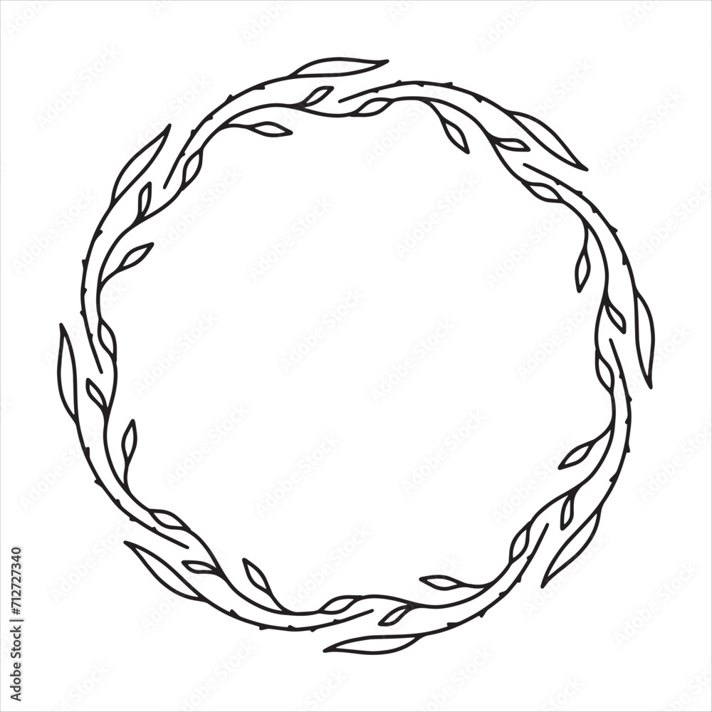 Hand drawn floral wreath. Botanical round frame with branches and leaves. Minimalistic floral frames for logo, monogram, decoration. Hand drawn floral wreath. Botanical round frame with branches and leaves. Minimalistic floral frames for logo, monogram, decoration.