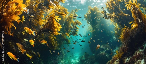 Kelp forest canopies cover sea surface near California's Channels Islands.