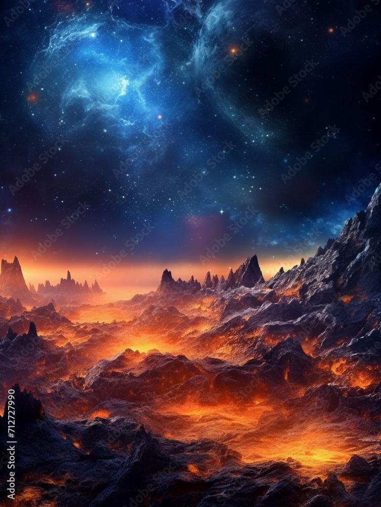 alien night space landscape, stars, nebulae, galaxies in the sky alien night space landscape, stars, nebulae, galaxies in the sky