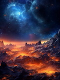 alien night space landscape, stars, nebulae, galaxies in the sky