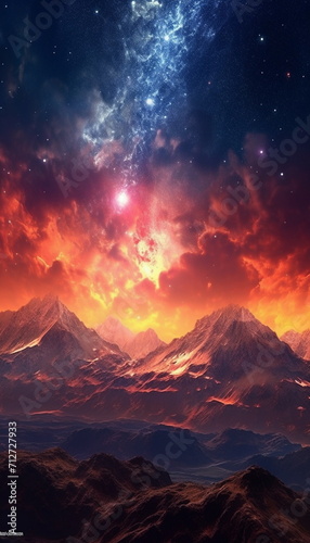 alien night space landscape  stars  nebulae  galaxies in the sky