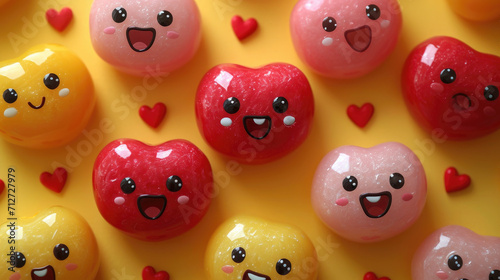 Delightful Candy Hearts with Cute Faces Celebrating Joyful Moments Together