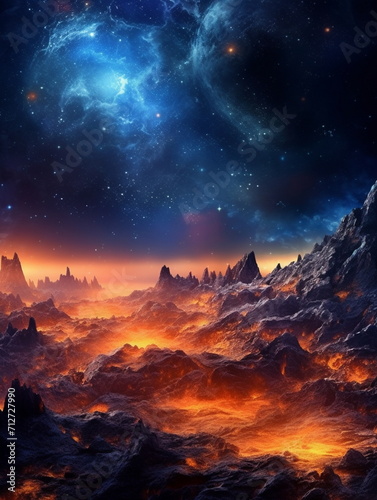 alien night space landscape  stars  nebulae  galaxies in the sky