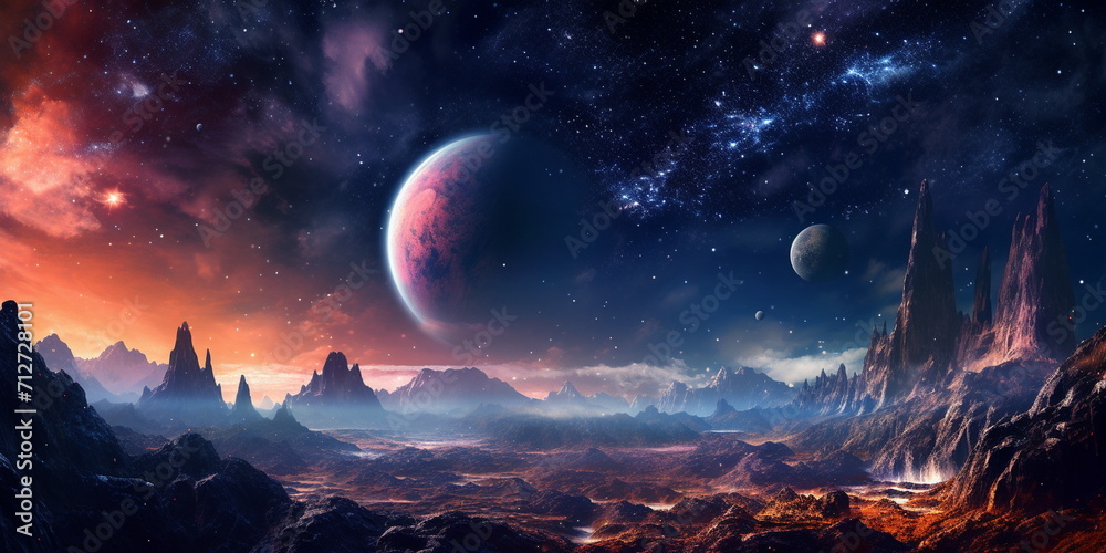alien night space landscape, stars, nebulae, galaxies in the sky alien night space landscape, stars, nebulae, galaxies in the sky