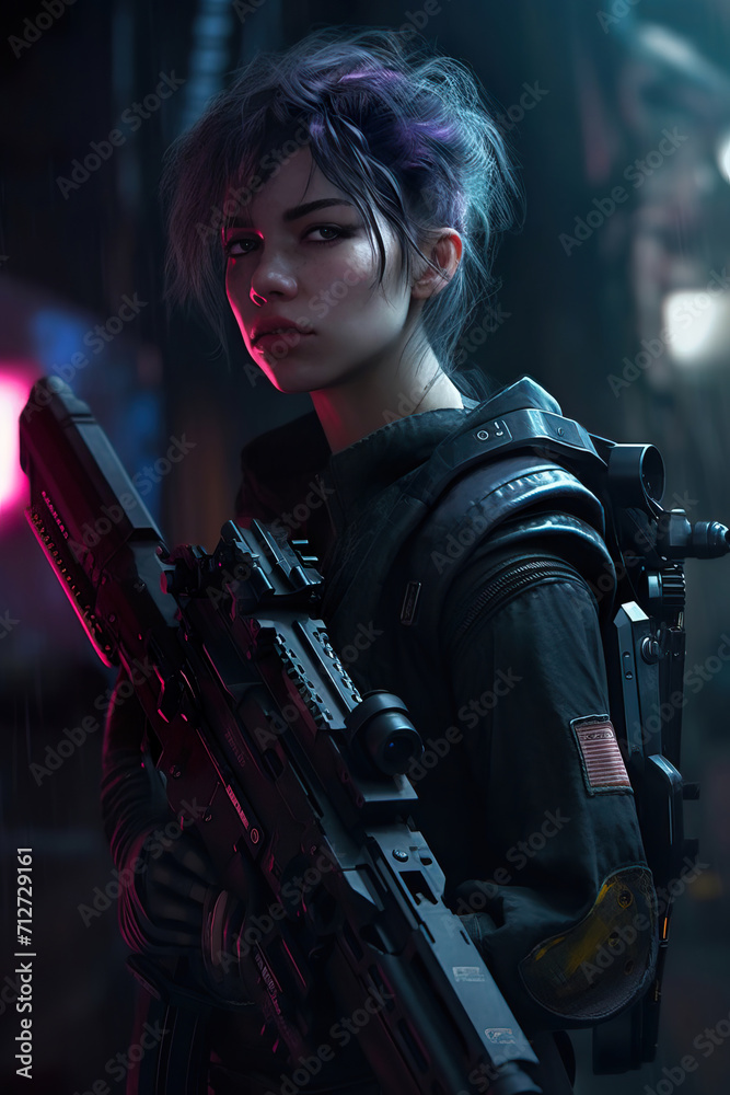 cyberpunk woman with gun cyberpunk woman with gun