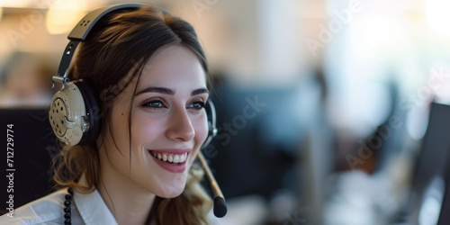 Call center. Woman answerin...
