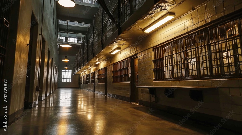 Fototapeta premium The interior of a corridor in an old prison