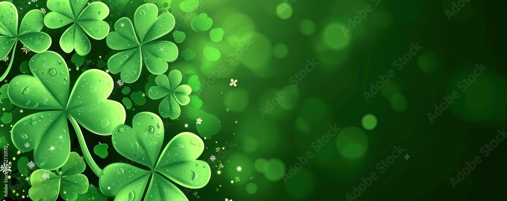 Shamrock  four leaf clover background banner with copy space. Happy St. Patrick's Day - obrazy, fototapety, plakaty 
