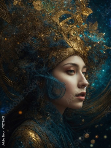 Woman Wearing Golden Crown, Symbol of Royalty and Power. Generative AI.