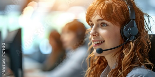 Call center. Woman answerin...
