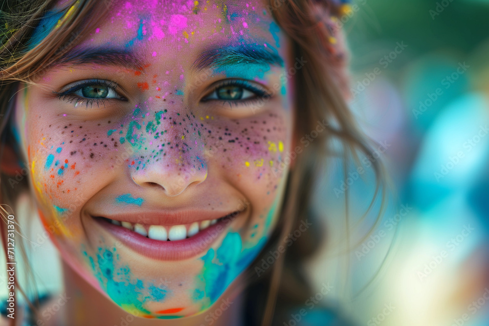 Young Woman with Colorful Powder on Face