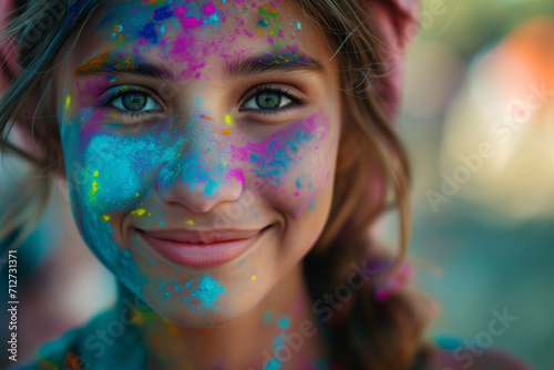 Young Woman with Colorful Powder on Face