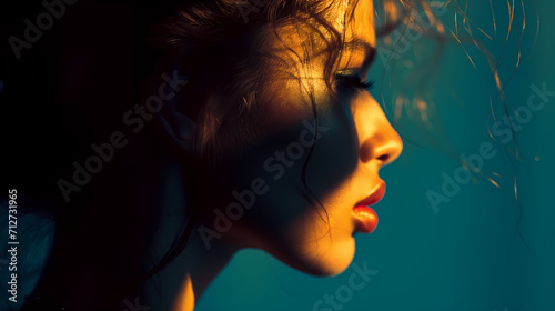 Closeup Sensual portrait silhouette of beautiful woman
