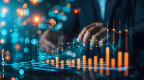 Businessman analysis data of growth for long-term investments with digital graph and profitability of companies with positive indicators in 2024