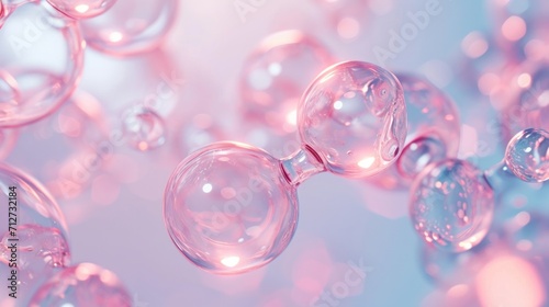 Molecule inside Transparent liquid bubble on soft background, concept skin care cosmetics solution. 3d rendering photo