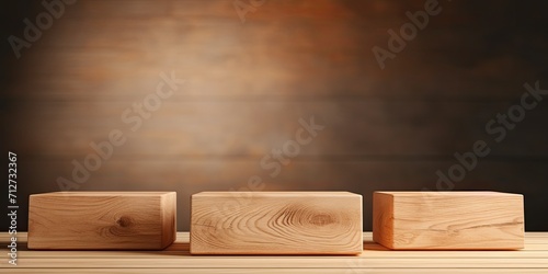 Wooden podium for displaying products on background