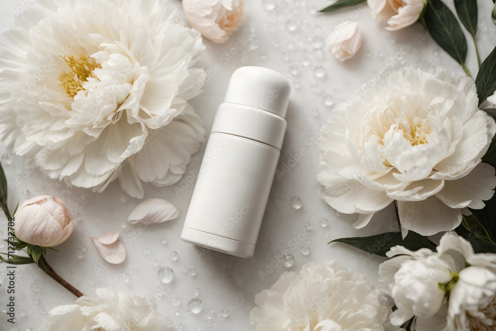 deodorant with white roses and a place for logo 