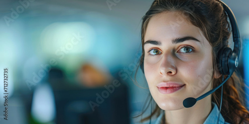 Call center. Woman answerin...