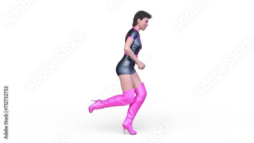 走るショートパンツの女性　3DCG レンダリング photo
