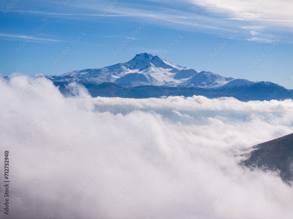 Mount Erciyes Ski Resort Drone Photo in the Winter Season, Erciyes Mountain Hacilar, Kayseri Turkiye (Turkey)