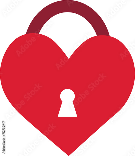 Transparent red heart-shaped unlocked padlock