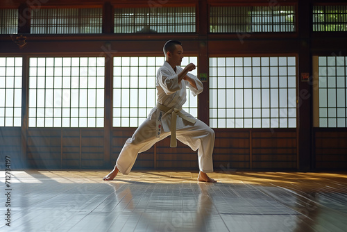 man in white wearing karate uniforms practicing his moves photo