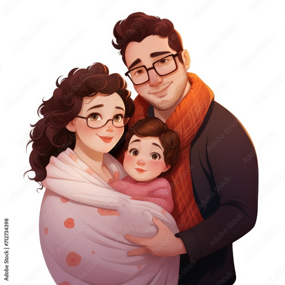 Illustration of a family of three 3 people. Mom, dad, child. Baby in a blanket. Love. Illustration of a family of three 3 people. Mom, dad, child. Baby in a blanket. Love.