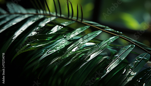 Freshness of nature in a tropical rainforest, vibrant green palm fronds generated by AI