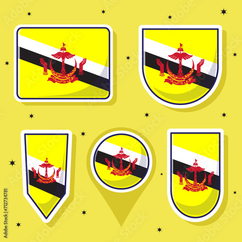 Cute cartoon vector illustration bundle state flag of brunei darussalam photo