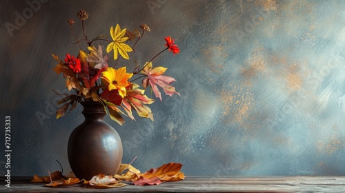 vase with an arrangement of flowers and autumn generative ai photo