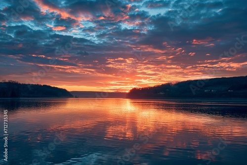 sunset over a serene lake