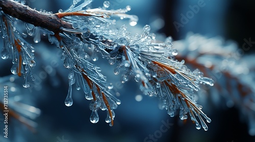 A tree branch covered with ice.  photo