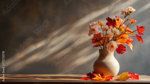 vase with an arrangement of flowers and autumn generative ai photo