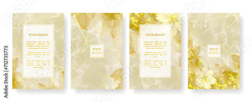 Floral cover, frame design set with gold leaves on light background. Luxury premium background pattern for menu, elite summer sale, luxe invite template, ​formal invitation, luxury voucher