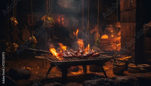 skewers being cooked over fire photo