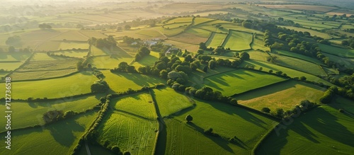 Aerial view of Somerset, England's rural landscape. photo