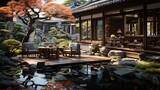 Courtyard with a view of a Japanese garden
