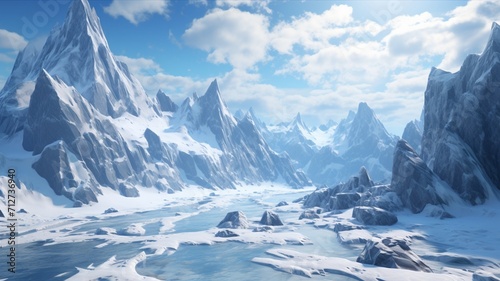 A rugged, wind-sculpted ridge overlooking a sprawling glacier, with snow-covered peaks stretching into the distant horizon  -Generative Ai © Online Jack Oliver