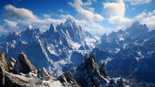 A rugged, wind-sculpted ridge overlooking a sprawling glacier, with snow-covered peaks stretching into the distant horizon -Generative Ai