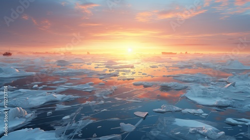Melting arctic ice sheets due to global warming, climate change, greenhouse gas, ecology concept. © Eva