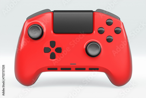 Realistic red video game joystick or gamepad on white background